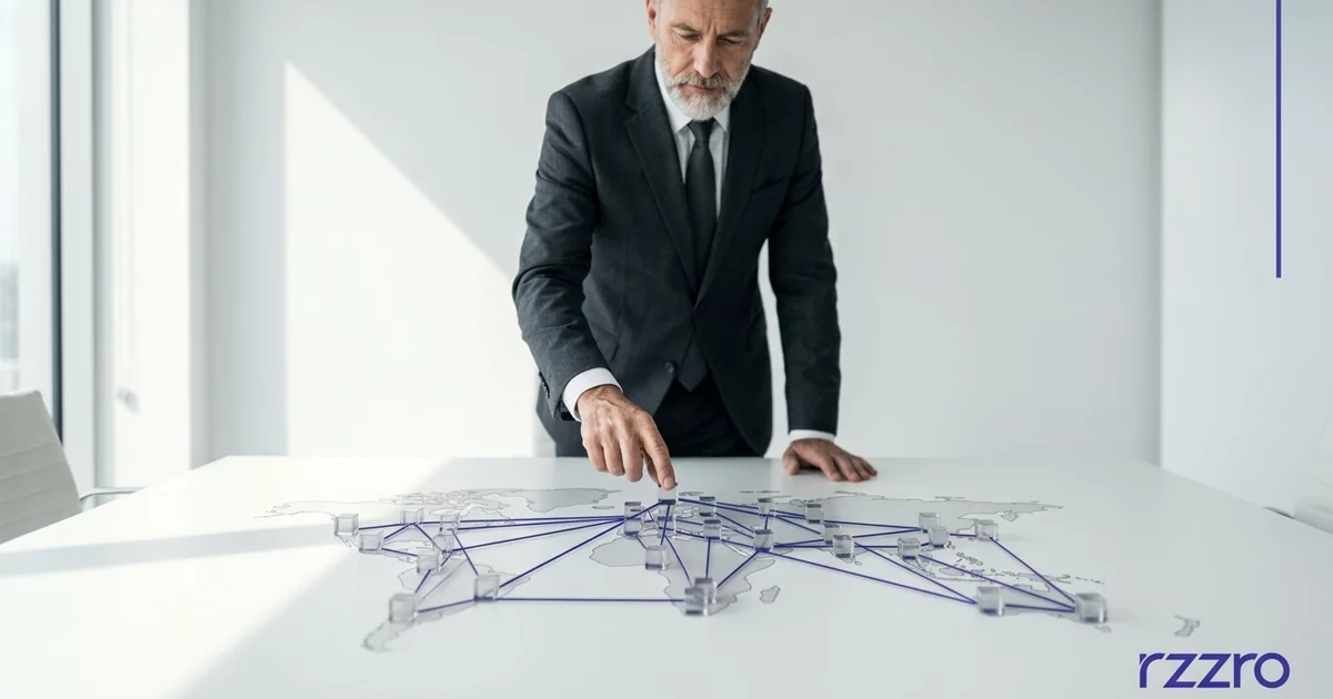 Physical supply chain network model on a white table
